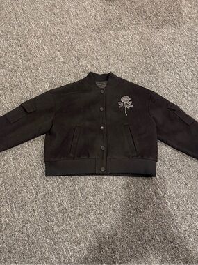 BLVCK Paris Women’s Rose Embroidered Wool Cashmere Bomber Jacket Black M